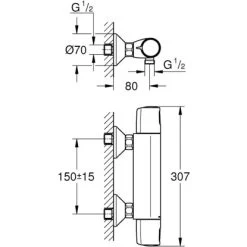 Grohe QuickFix Thermostat-Duschbatterie Precision Trend Chrom -Grohe 00313 4628 masszeichnung 3
