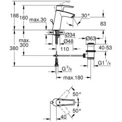 Grohe Start Einhand-Waschtischbatterie M-Size -Grohe 22729 4628 masszeichnung 3