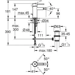 Grohe Essence Einhand-Bidet Batterie, 12,5mm (1/2") -Grohe 4005176307171 4520 3