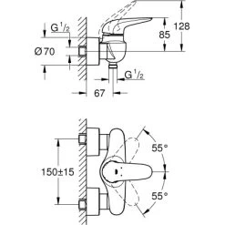Grohe Einhand-Brausebatterie Eurostyle Metall-Hebelgriff Chrom 12,5mm (1/2") -Grohe 4005176365188 4520 2