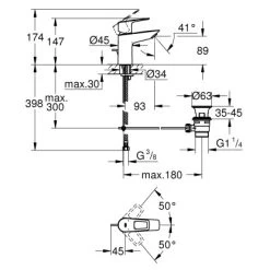 Grohe QuickFix Waschtischarmatur Start Loop S Zugstangen-Ablaufgarnitur 1 1/4" -Grohe 4005176529573 23349001 6
