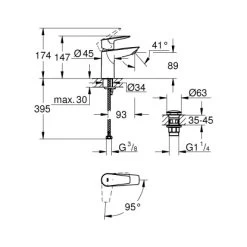 Grohe QuickFix Waschtischarmatur Start Edge S Energie-Spar-Funktion 32 Mm 1 1/4" -Grohe 4005176555046 23900001 5