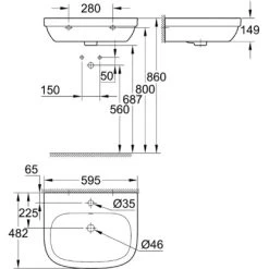Grohe Waschbecken Euro Keramik PureGuard 60 Cm Alpinweiß -Grohe 428740 1709 428740 ma