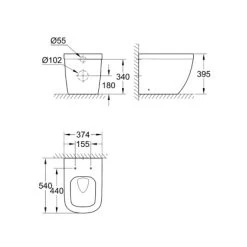 Grohe Stand-WC Euro Keramik Tiefspüler Spülrandlos Abgang Waagerecht Alpinweiß -Grohe 428851 1709 428855 mass 3