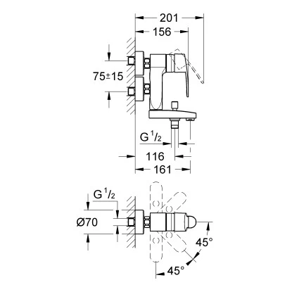 Grohe Vertica-Einhand-Wannenbatterie Eurostyle Cosmopolitan Chrom 4 Grohe Vertica-Einhand-Wannenbatterie Eurostyle Cosmopolitan Chrom – Bild 2