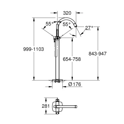 Grohe Einhand-Wannenbatterie Grandera Bodenmontage Chrom 5 Grohe Einhand-Wannenbatterie Grandera Bodenmontage Chrom – Bild 3