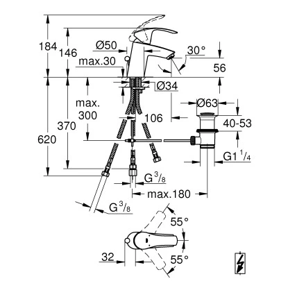 Grohe Einhand-Waschtischbatterie Eurosmart S-Size Chrom 4 Grohe Einhand-Waschtischbatterie Eurosmart S-Size Chrom – Bild 2