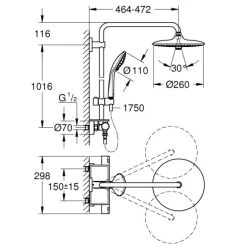 Grohe Duschsystem Vitalio Joy 260 Mit Thermostat Für Die Wandmontage -Grohe 60 duschsystem mazeichnung