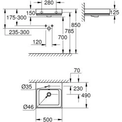 Grohe Waschtisch Cube Keramik 50 Cm Alpinweiß Mit Hahnloch Und Überl. PureGuard -Grohe 778989 4520 3