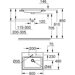 Grohe Einbauwaschtisch Cube Keramik 60 Cm Alpinweiß Hahnloch Überlauf PureGuard 7 Grohe Einbauwaschtisch Cube Keramik 60 Cm Alpinweiß Hahnloch Überlauf PureGuard -Grohe 779001 4520 3