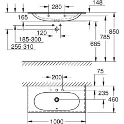 Grohe Waschtisch Essence 100 Cm Mit Hahnloch Und Überlauf PureGuard -Grohe 779013 4520 3