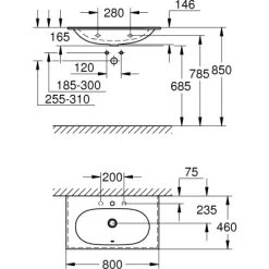 Grohe Waschtisch Essence 80 Cm Mit Hahnloch Und Überlauf PureGuard 7 Grohe Waschtisch Essence 80 Cm Mit Hahnloch Und Überlauf PureGuard -Grohe 779014 4520 3