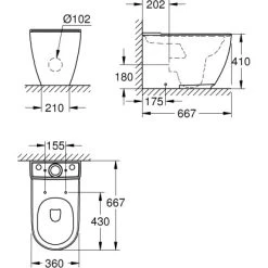 Grohe Stand-WC-Kombination Essence Tiefs. Spülrandlos Abgang Univ. PureGuard -Grohe 779020 4520 3