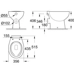 Grohe Bau Keramik Stand-WC Tiefspüler Spülrandlos Alpinweiß -Grohe amik standwc masszeichnung
