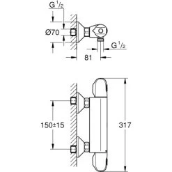 Grohe Brause-Thermostat Grohtherm 1000 -Grohe ausethermostat mazeichnung 2