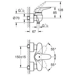 Grohe Einhebelmischer-Brausearmatur Eurostyle Moon White 5 Grohe Einhebelmischer-Brausearmatur Eurostyle Moon White -Grohe brausebatterie mazeichnung 4