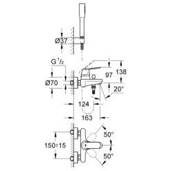 Grohe Einhand-Wannenbatterie Eurosmart C DN 15 Mit Brausegarnitur -Grohe mart einhandwannenbatterie