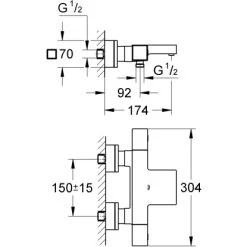 Grohe Wannen-Thermostat Grohtherm Cube -Grohe nnenthermostat mazeichnung